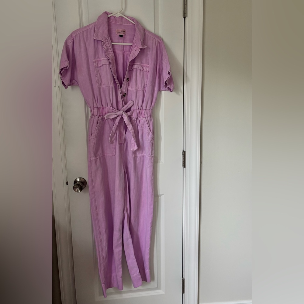 Women’s Purple Short-Sleeve Utility Jumpsuit - Picture 2 of 4